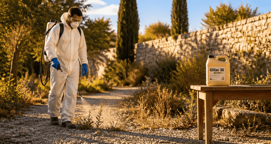 glifae 36 pulvérisation herbicide allée gravillonnée