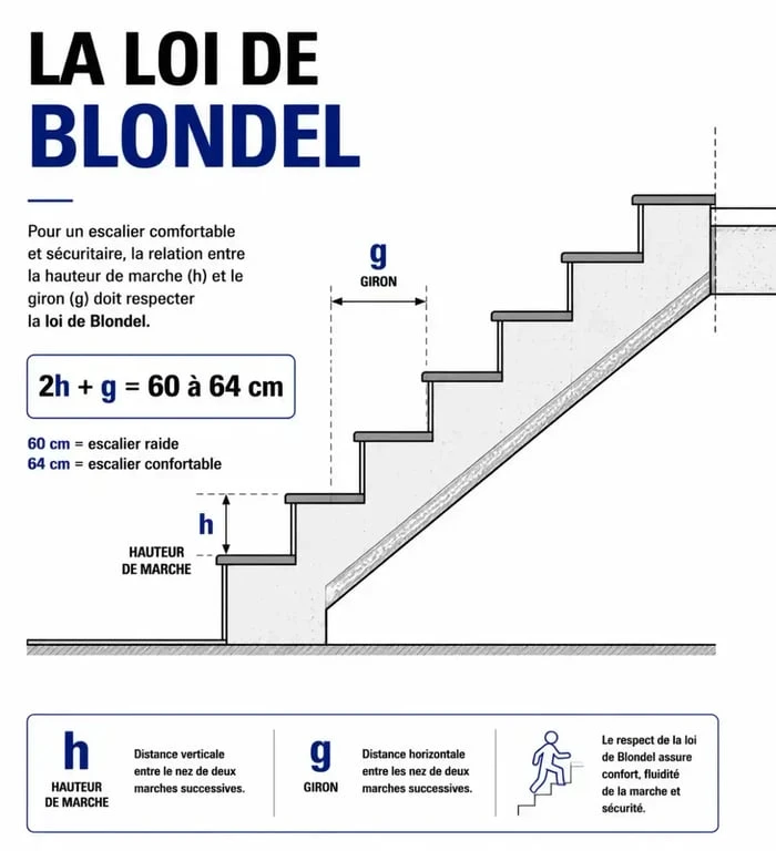 Schéma technique de la loi de Blondel pour fabriquer un escalier en métal