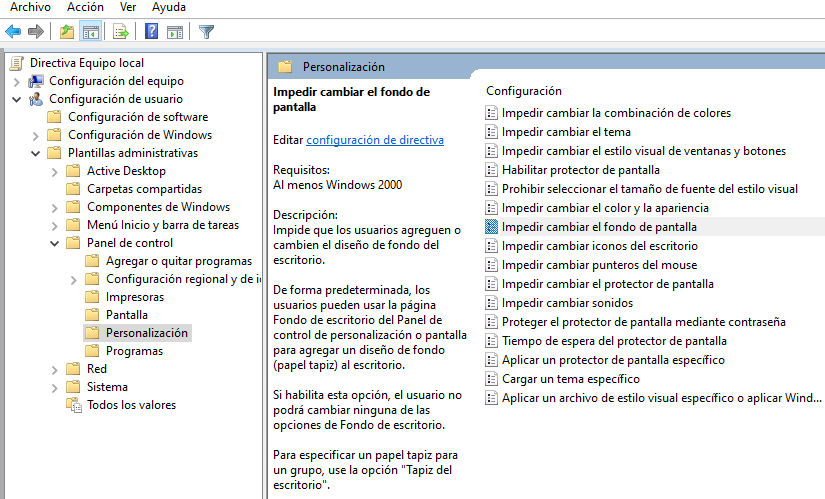 Windows impide realizar cambios a los usuarios compartidos.