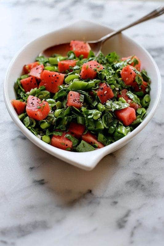 Snap Pea, Edamame, and Watermelon Salad