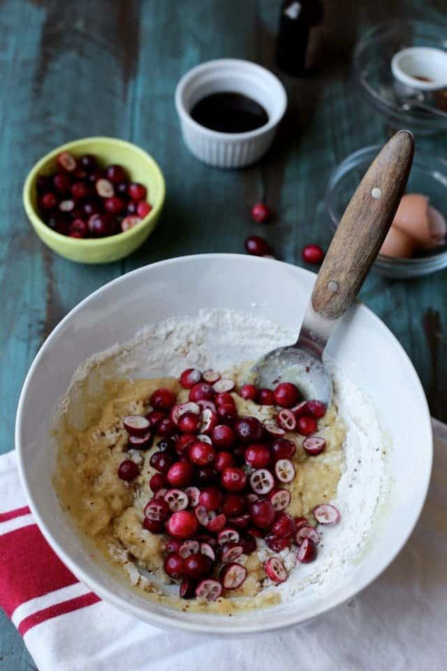 Brown Butter Cranberry Almond Pancake Muffins