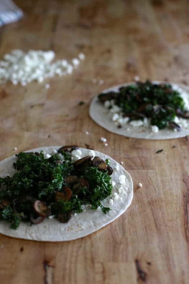 Mushroom and Kale Goat Cheese Quesadillas