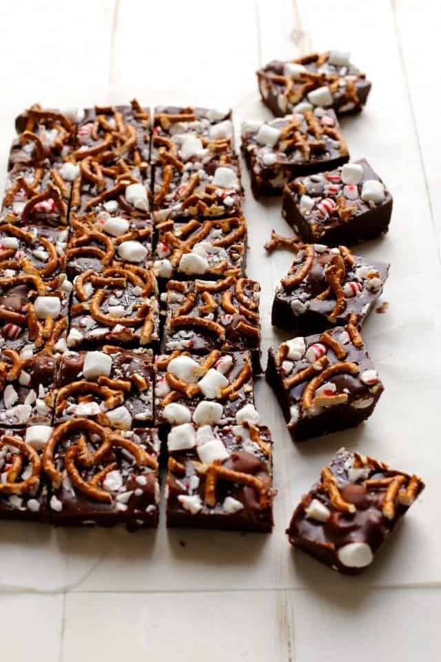 Peppermint Pretzel Marshmallow Fudge