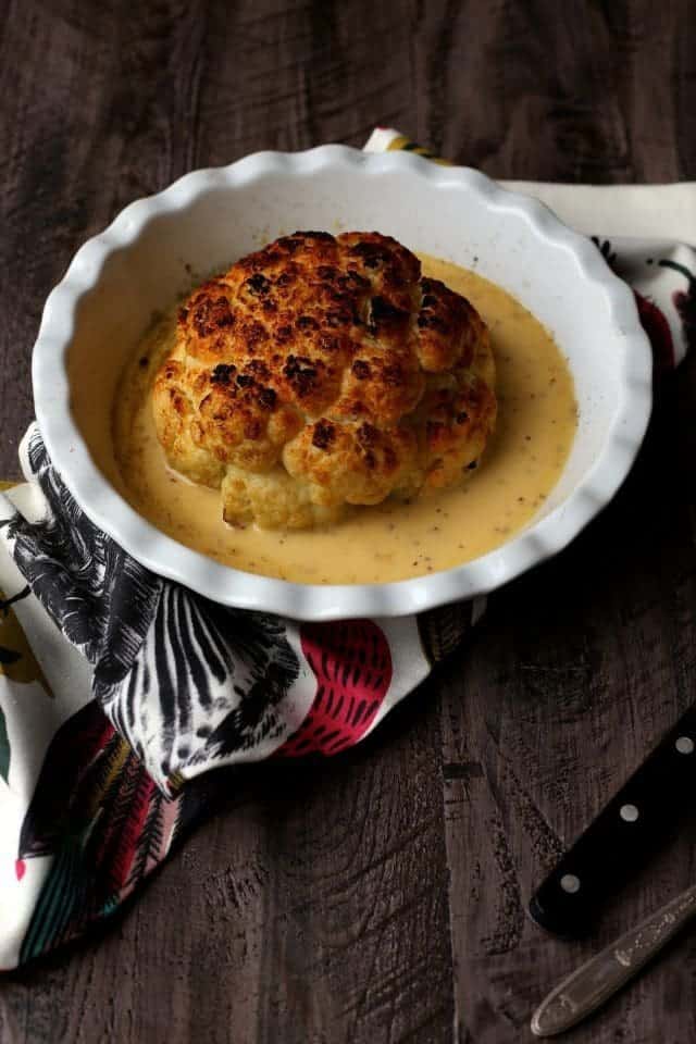 Roasted Cauliflower with Cheddar Beer Sauce