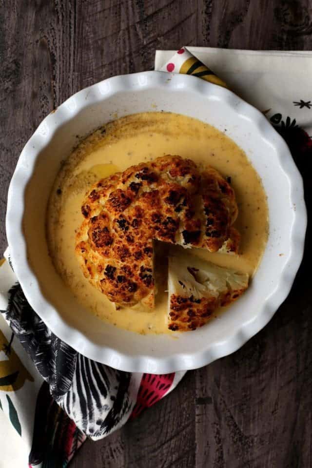 Roasted Cauliflower with Cheddar Beer Sauce