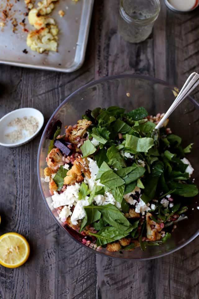 Roasted Cauliflower, Beet, and Farro Salad