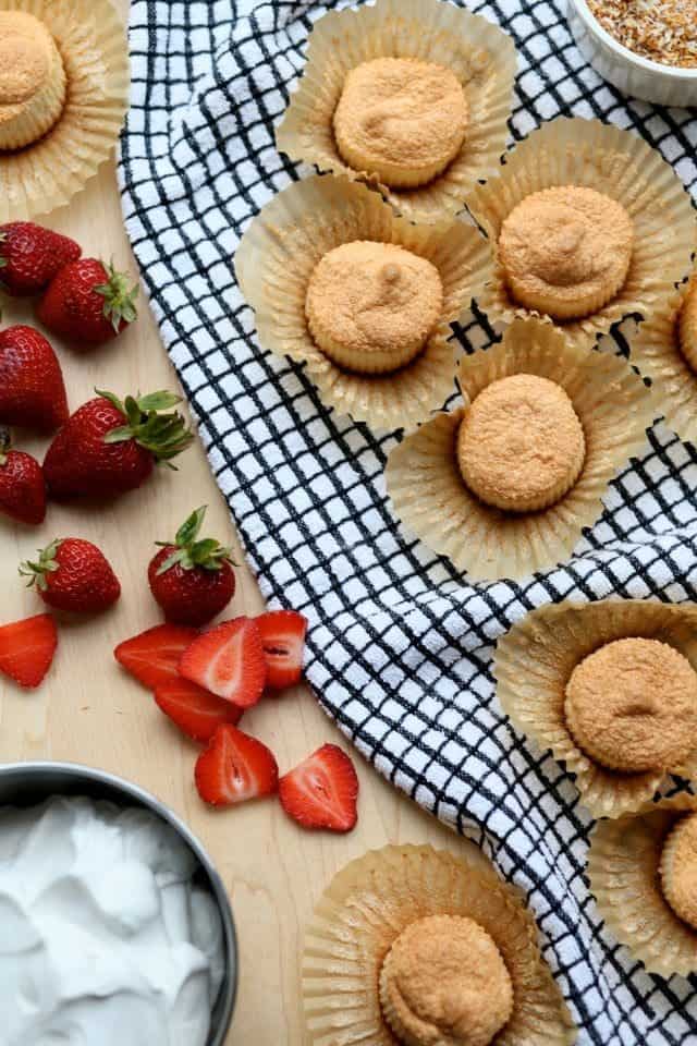 Gluten-Free Dairy-Free Angel Food Cupcakes with strawberries and coconut cream
