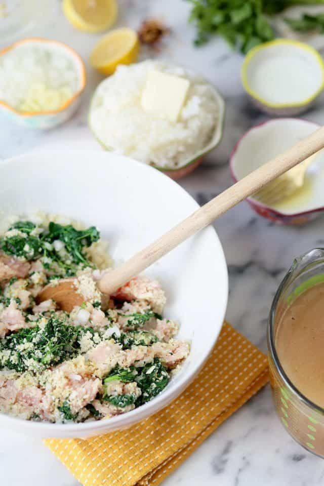 Chicken and Spinach Meatballs with Broth and Rice