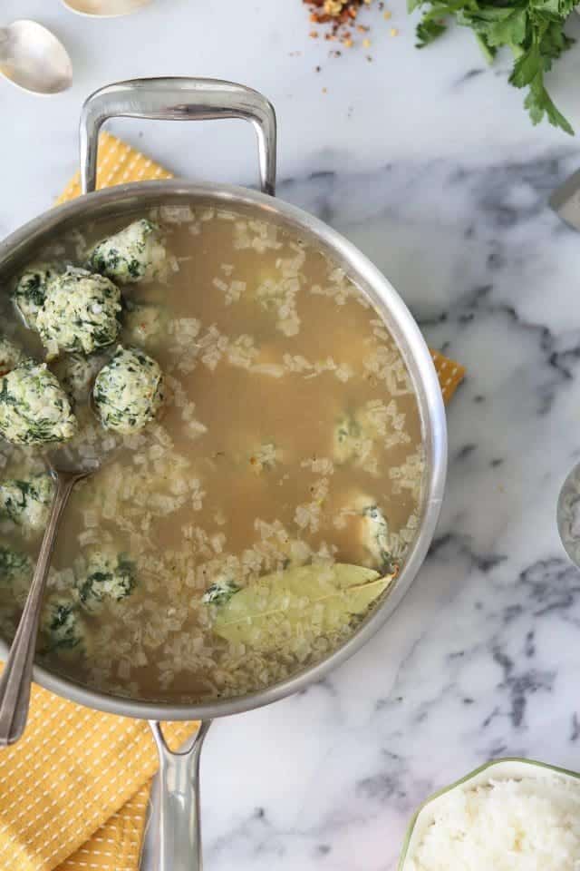 Chicken and Spinach Meatballs with Broth and Rice