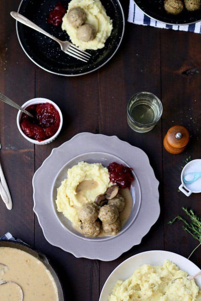 Vegetarian Swedish Meatballs with mushroom gravy