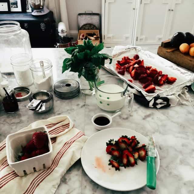 Roasted Strawberry Shortcakes with Basil Cream