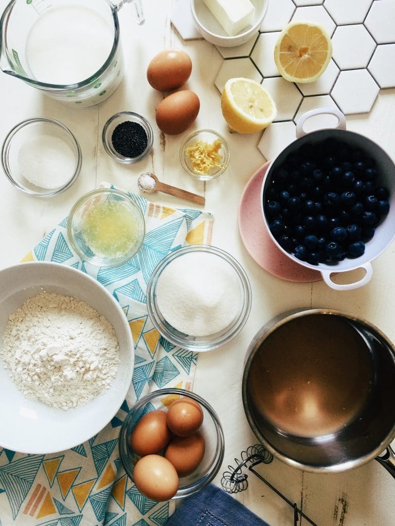 Lemon Poppy Seed Crepes with Blueberry Curd