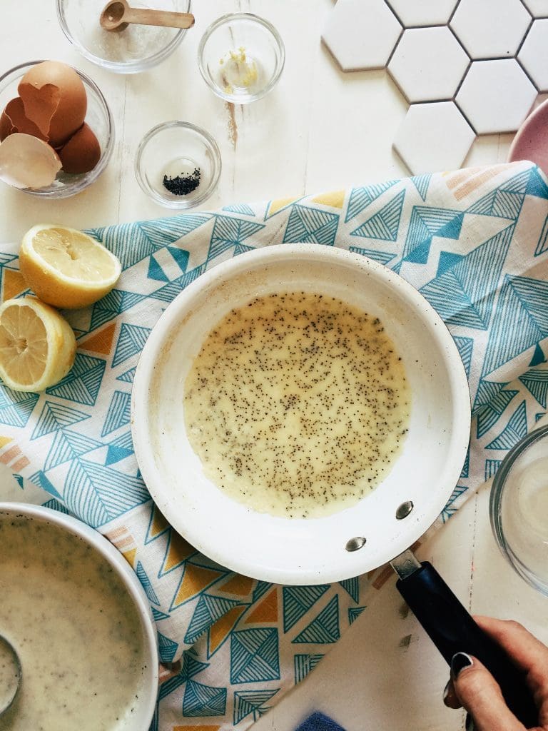 Lemon Poppy Seed Crepes with Blueberry Curd
