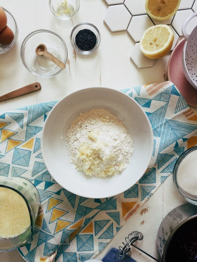 Lemon Poppy Seed Crepes with Blueberry Curd