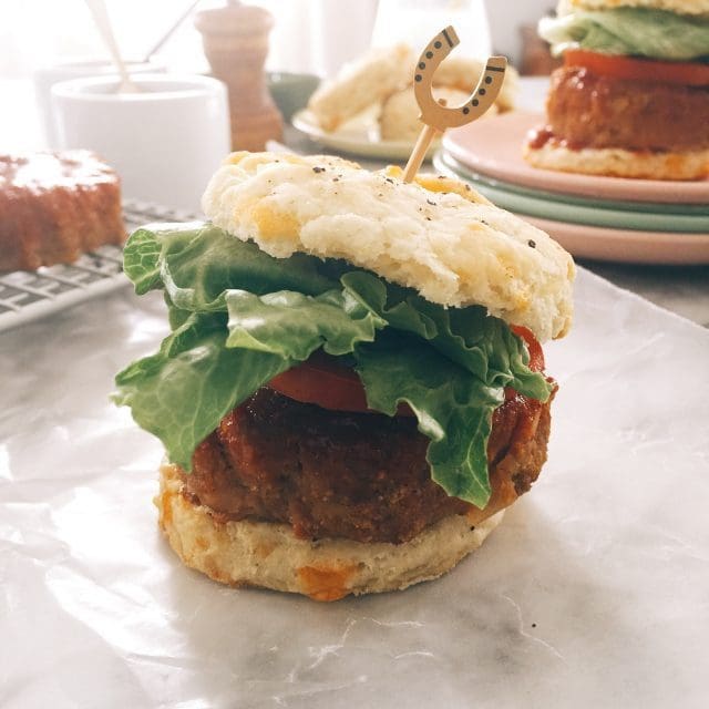 Turkey Meatloaf Sliders on Potato and Cheddar Biscuits