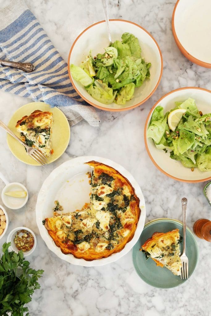 Sweet Potato, Sausage and Sage Quiche with Butter Lettuce Herb Salad