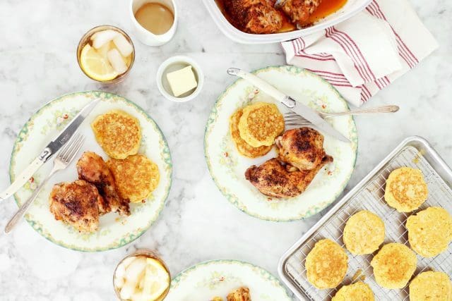 Crisp Butter Roasted Chicken and Fresh Corn Johnny Cakes