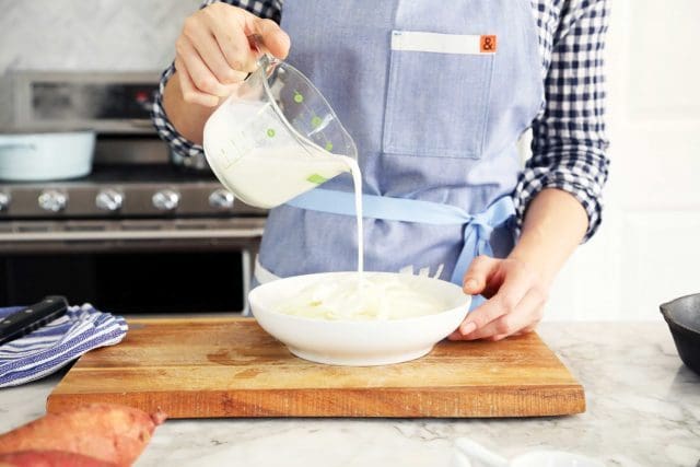 Layered Sweet and Savory Mashed Potatoes with Fried Onions
