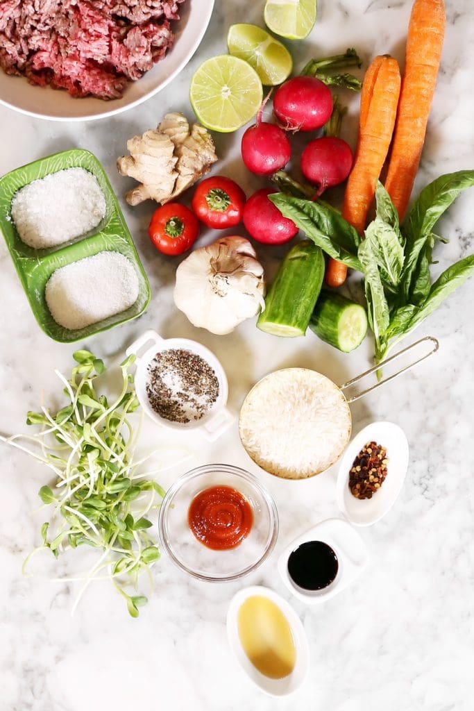 Bowl of Food: Thai Beef with fresh vegetables