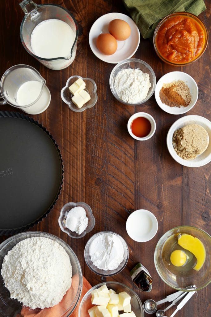 ingredients for tarte a la bouille in small bowls. 
