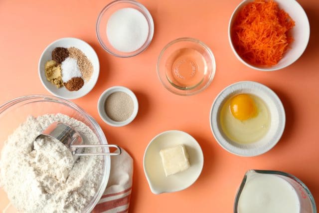 Ingredients for gluten free cinnamon rolls in small bowls