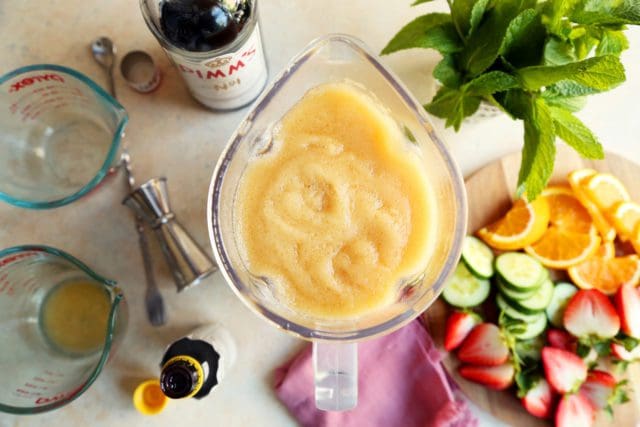 Blended Pimm's Cup ingredients in a blender