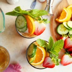 Best blended cocktail: Frozen Pimm's Coktail in a glass with fresh fruit and mint