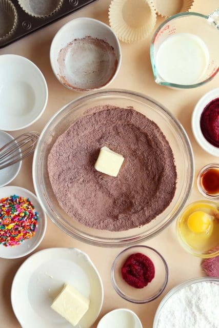 Butter added to dry ingredients for cupcakes