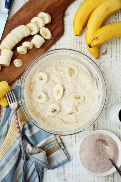 Banana slices dipped in pancake batter.