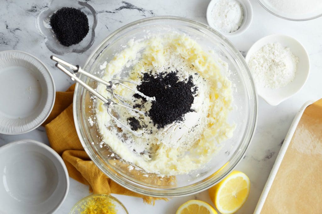 Poppy seeds added to crust for lemon bars recipe