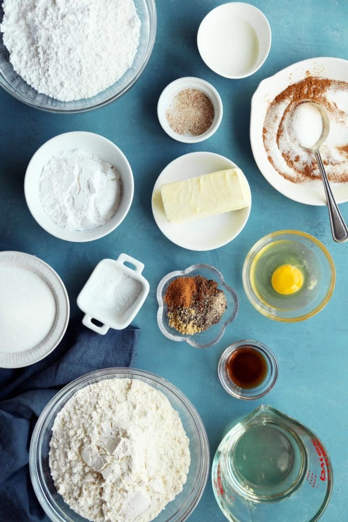 Ingredients for Taylor Swift cookie recipe in small bowls for baking.