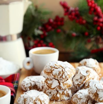 Chewy Italian almond flour cookies on a wooden board