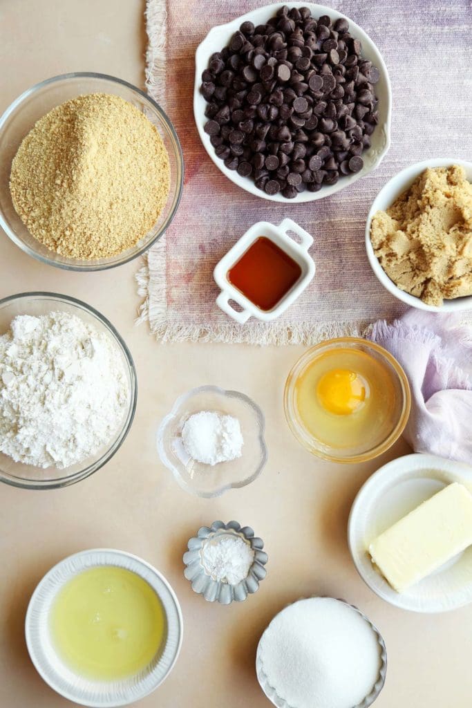 Ingredients for homemade moon pie in small bowls.