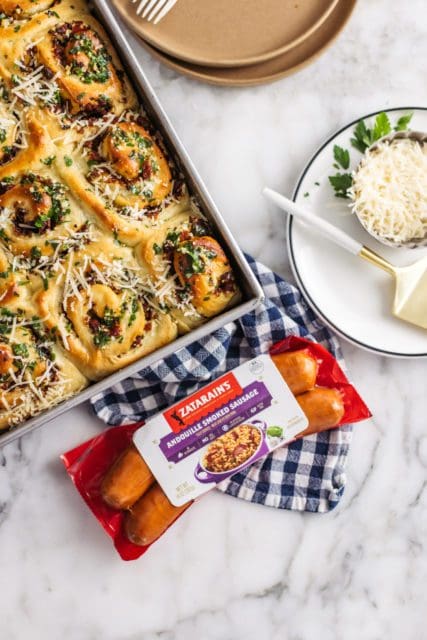 Zatatrains sausage package with baked sausage rolls.