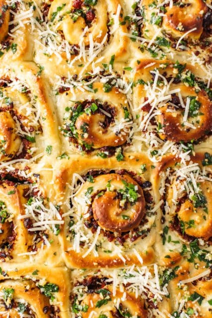 Close up of baked sausage roll recipe.