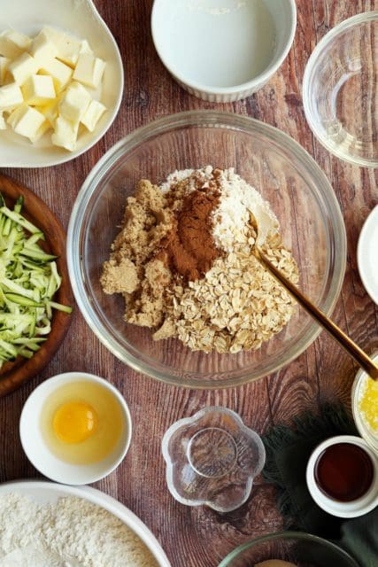 oat crumble topping in medium bowl.