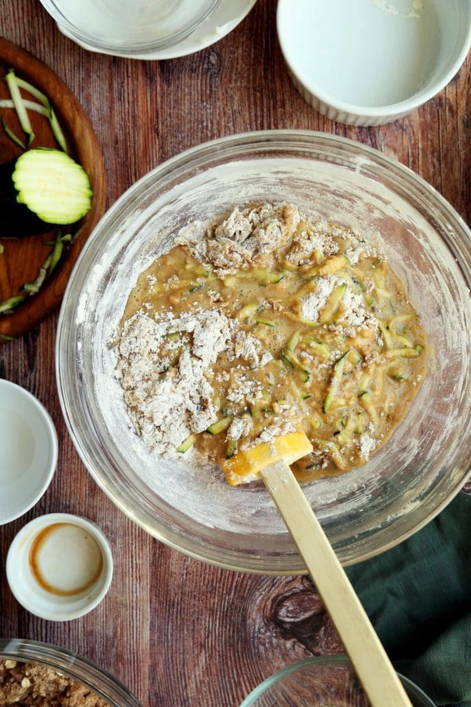 Dry ingredients added to coffee cake batter
