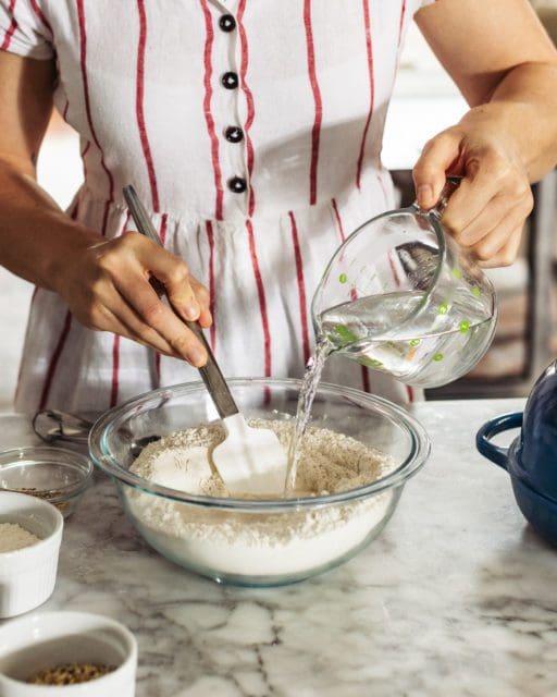 adding water to rye bread ingredients