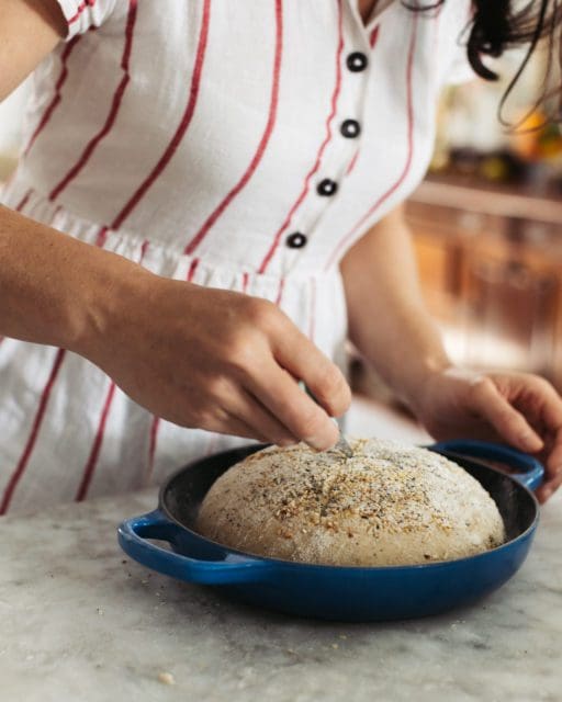scoring rye bread in le creuset bread oven