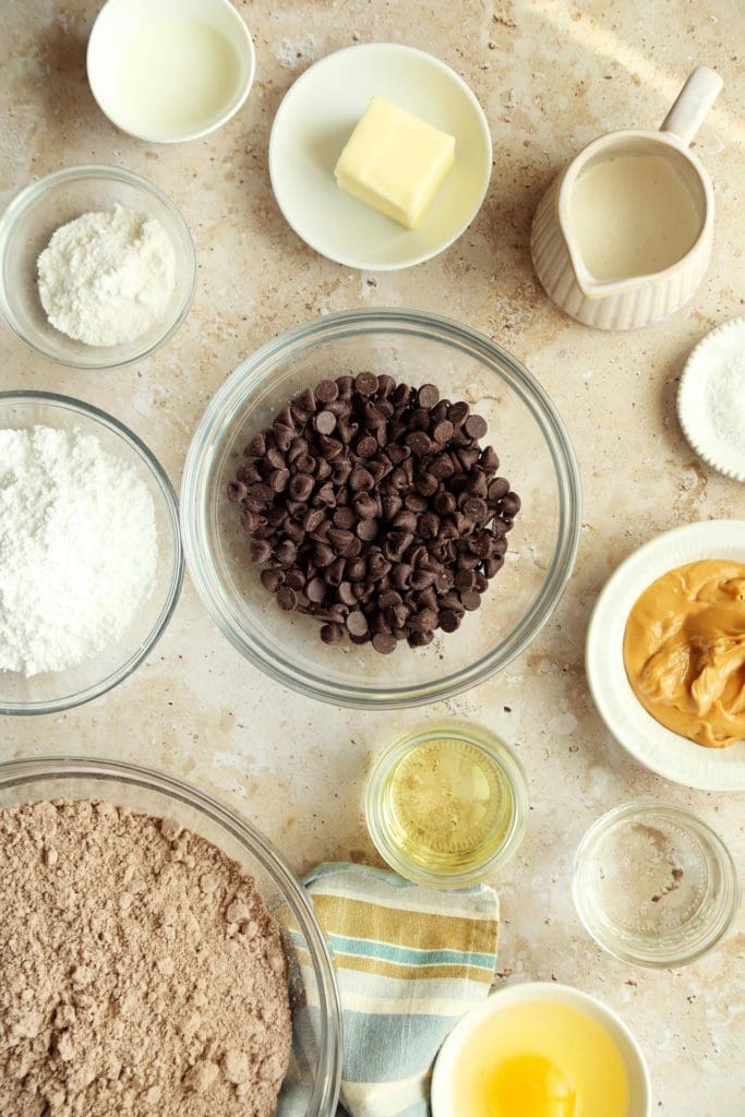 how to make better box brownies ingredients in bowls