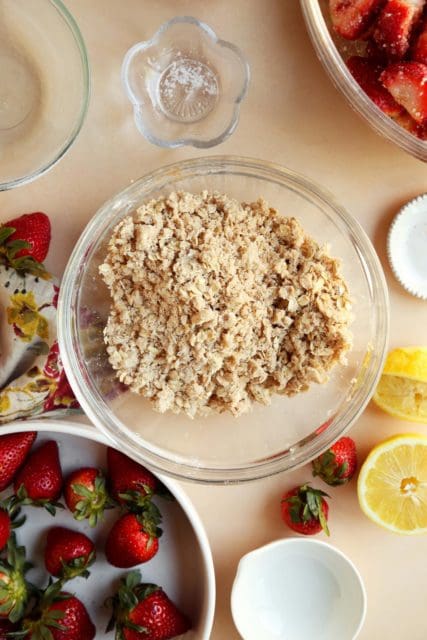 Crumble topping for pie in medim bowl.