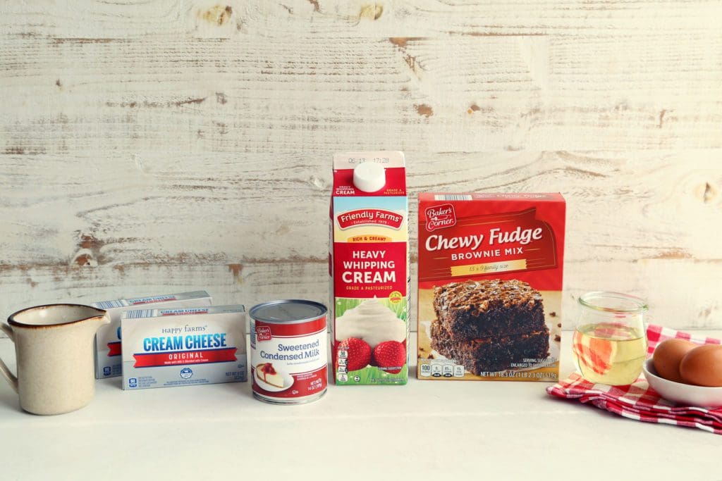 ingredients for no-churn ice cream displayed in a row