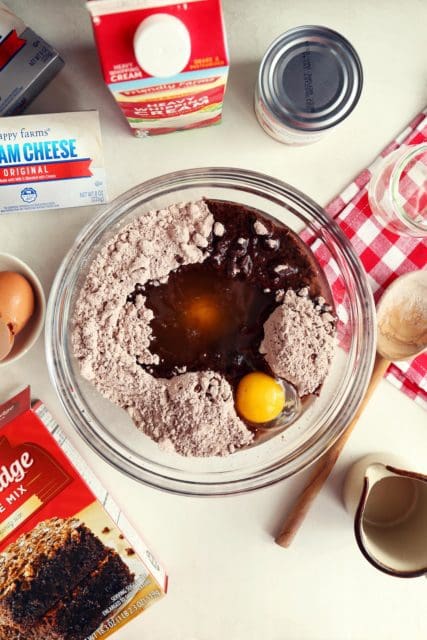 making brownie batter in glass bowl for no-churn ice cream