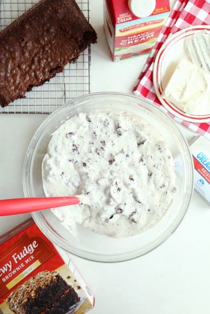 no-churn ice cream recipe folded together in a bowl.