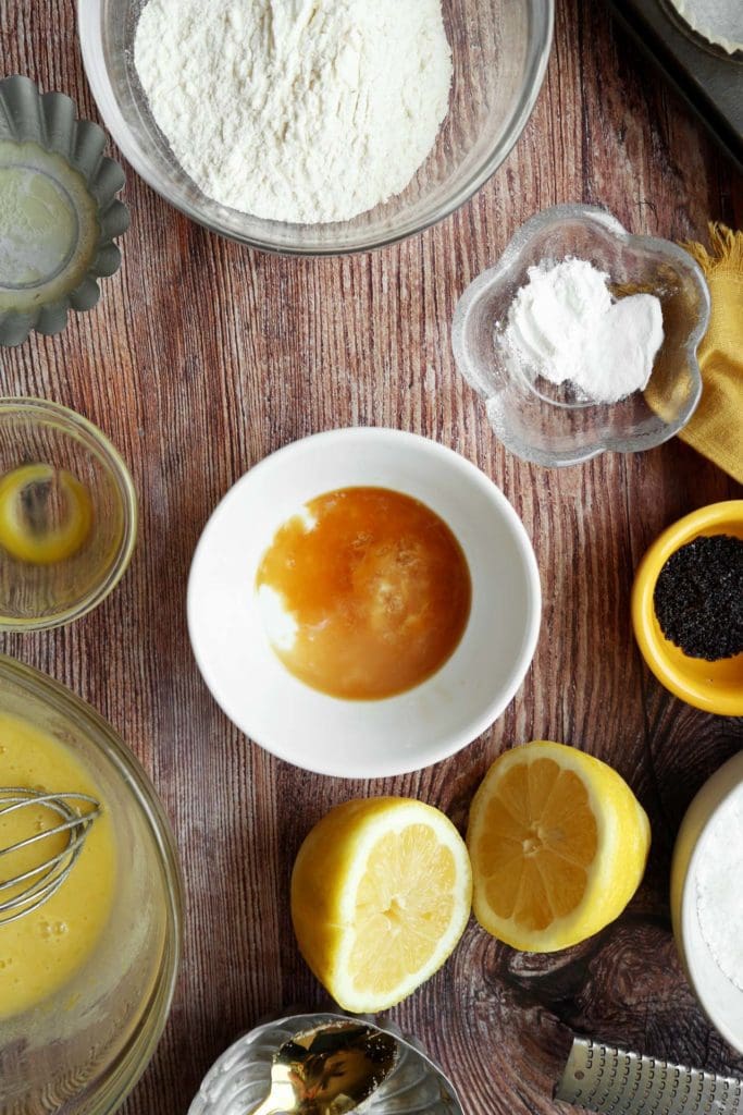 bowl of vanilla extract for muffins.