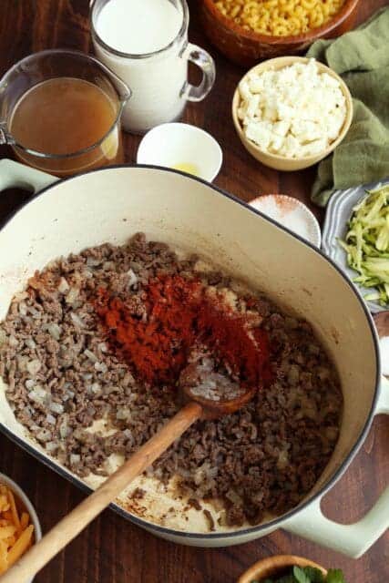 Spices added to ground beef.