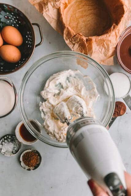 Whipping cream cheese to soft in medium bowl.