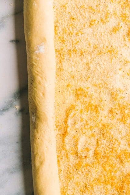 Orange sugar rolled inside dough