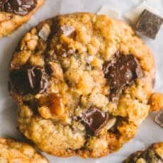 cowboy cookies close up showing texture.
