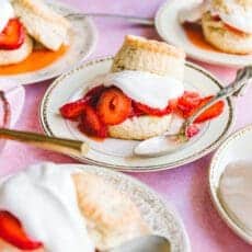 finished strawberry shortcake recipe on vintage plates